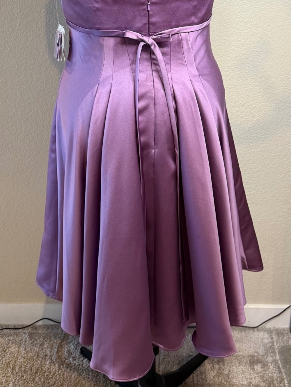 David's Bridal Wisteria Satin Strapless Pleated Dress Size 12